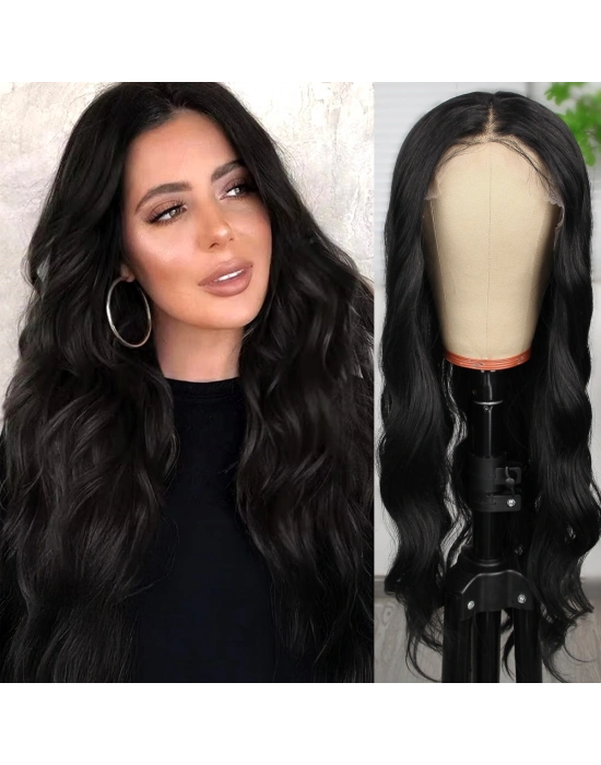 Siyah Dalgalı Fiber Sentetik Tül Peruk