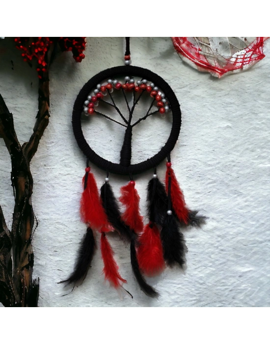 Siyah Kırmızı Hayat Ağacı Dream Catcher