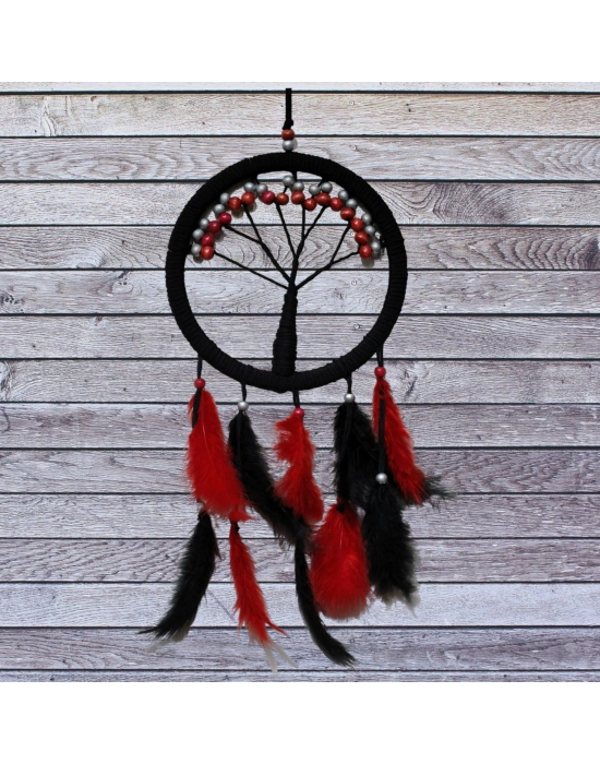 Siyah Kırmızı Hayat Ağacı Dream Catcher