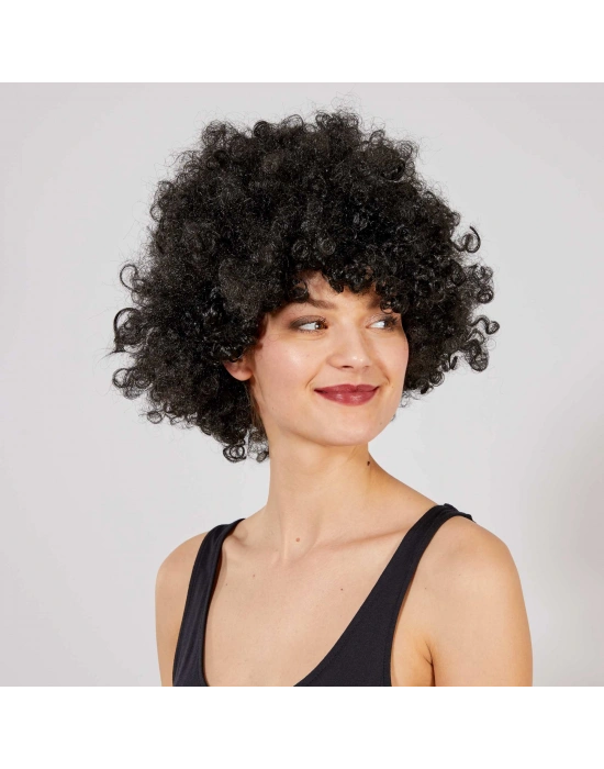 Siyah Renk Kıvırcık Afro Bonus Peruk