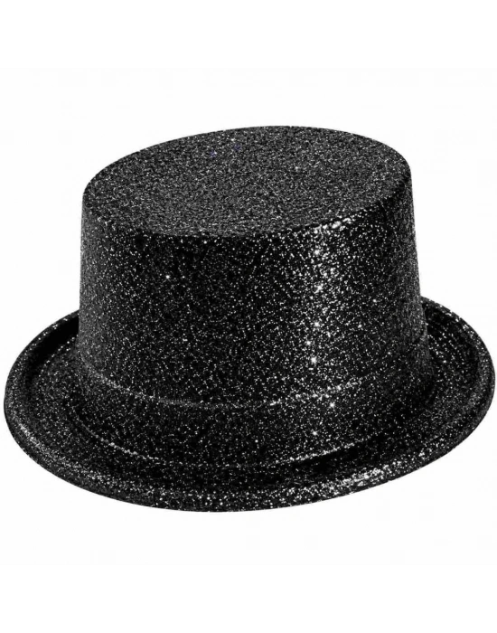 Siyah Simli Glitter Silindir Parti Şapkası
