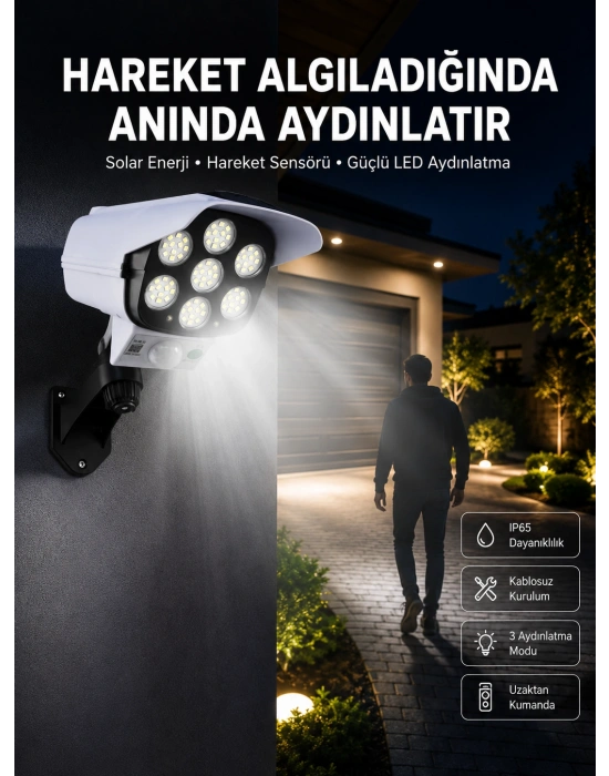 Solar Bahçe Lambası Uzaktan Kumandalı Kamera Görünümlü Hareket Sensörlü