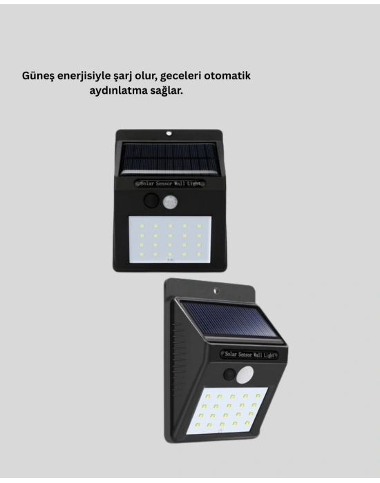 Solar Enerjili 20 LED Hareket Sensörlü Duvar Lambası