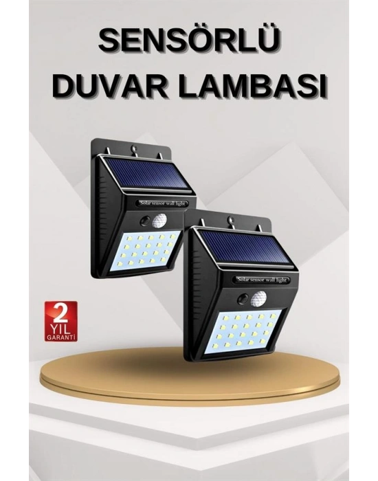 Solar Sensörlü Duvar Lambası Bahçe Lamba 20 Led Işık