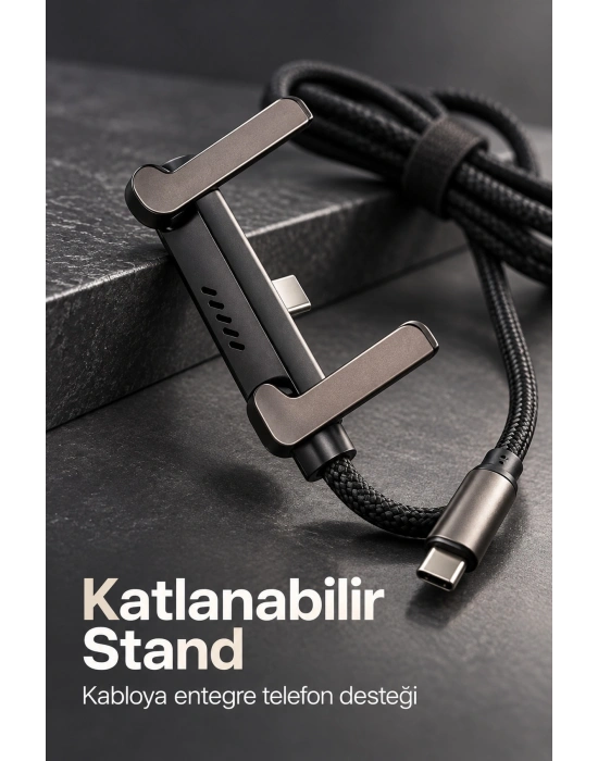 Standlı Şarj Kablosu Çift Type C Bağlantılı