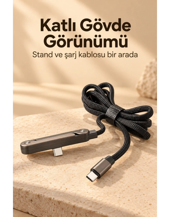 Standlı Şarj Kablosu Çift Type C Bağlantılı