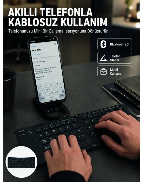 Taşınabilir Katlanabilir Bluetooth Klavye iOS Android Windows Uyumlu