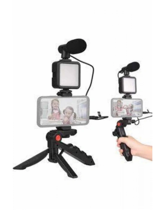 Telefon Tutucu Mini Mikrofonlu Tripod Vlog Çekim Video