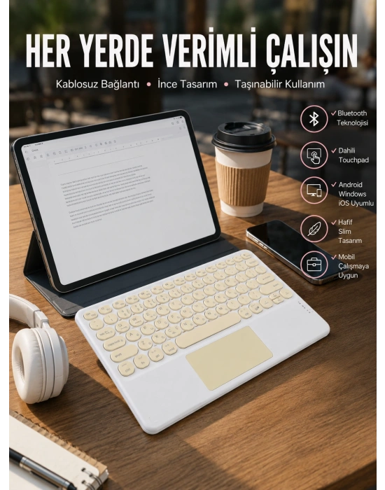 Touchpad Uyumlu Bluetooth Klavye Slim Kablosuz Wifi Q Klavye
