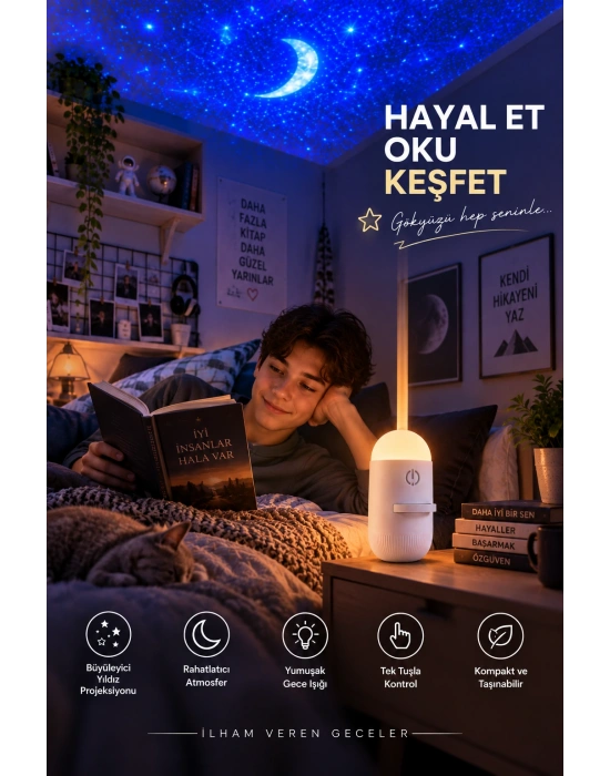 USB Kullanımlı Yıldız Projeksiyonlu Dekoratif Gece Işığı