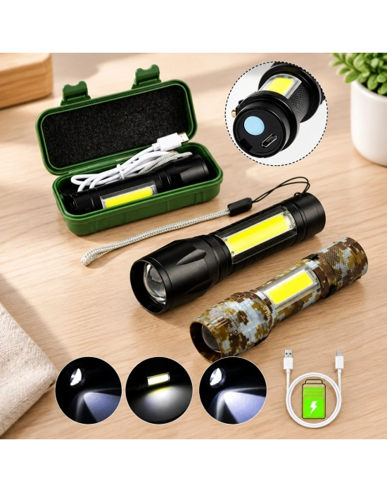 USB Şarjlı El Feneri 2 in 1
