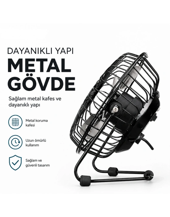 USB Şarjlı Metal Mini Masaüstü Fan 14.5x7.5x15 cm