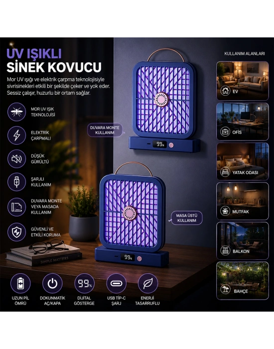 USB Şarjlı UV Işıklı Elektrikli Sinek Kovucu