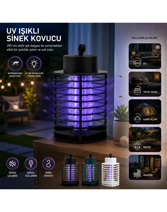 USB Şarjlı UV Işıklı Sinek Kovucu (Asma, Sessiz)