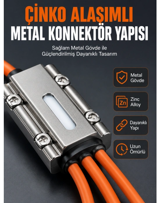 USB Type-C, Lightning ve Micro USB Uyumlu 3ü 1 Arada Hızlı Şarj Kablosu
