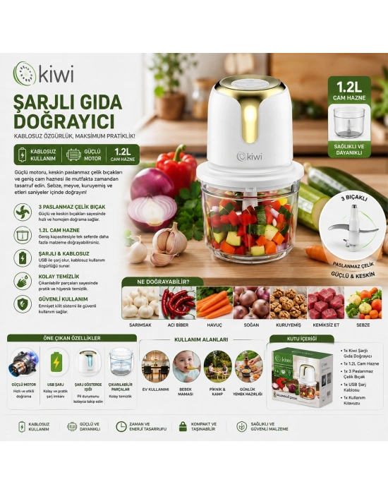 USB Type-C Şarjlı Mini Blender 3 Bıçak 1.2L