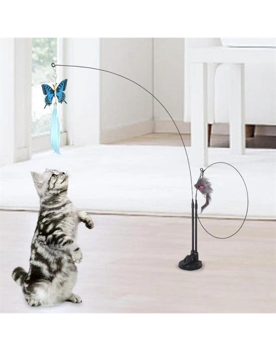 Vantuzlu Tüylü Zilli Olta Kedi Oyuncağı