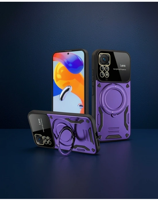 Xiaomi Redmi Note 11 Pro Kılıf Joy Lens Standlı Kapak - Mor