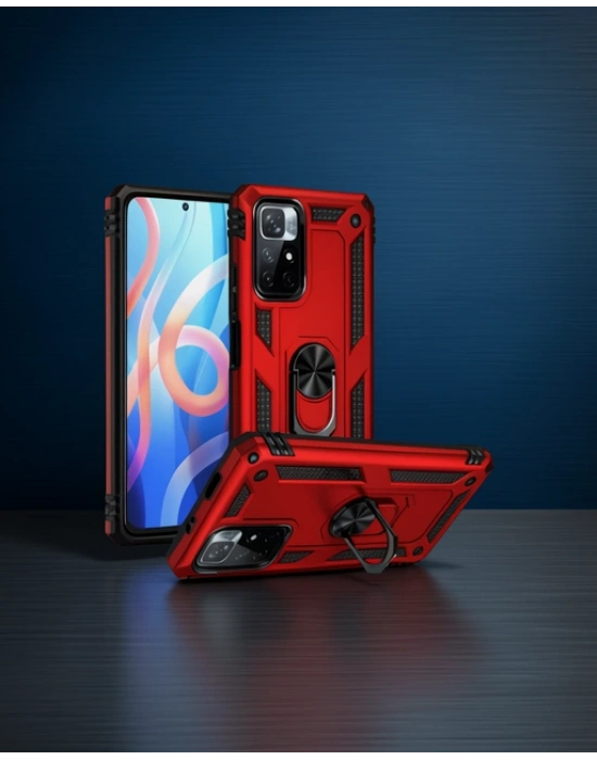 Xiaomi Redmi Note 11t Kılıf Sofya Yüzüklü Silikon Kapak - Kırmızı