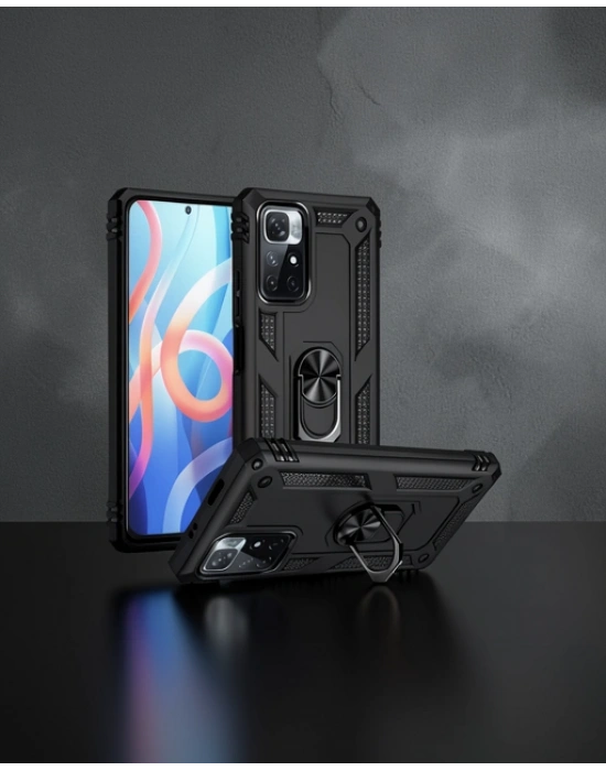 Xiaomi Redmi Note 11t Kılıf Sofya Yüzüklü Silikon Kapak - Siyah
