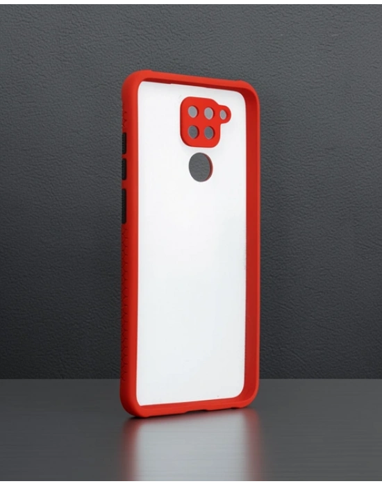 Xiaomi Redmi Note 9 Kılıf Miami Şeffaf Silikon - Kırmızı