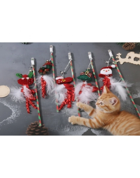 Yılbaşı Temalı Zilli Kedi Oyun Oltası