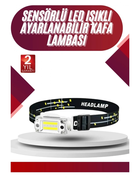 Yüksek Işıklı Şarjlı ve Sensörlü LED Kafa Lambası Kamp Lambası