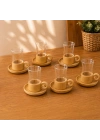 12 Parça Çay Seti - Bambu Bardak Altığı - Çift Cidarlı Cam - 150 ml