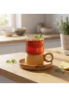 12 Parça Çay Seti - Bambu Bardak Altığı - Çift Cidarlı Cam - 150 ml