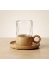 12 Parça Çay Seti - Bambu Bardak Altığı - Çift Cidarlı Cam - 150 ml