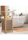 2 Organizer Raflı Ahşap Bambu Çek-Aç Kirli Sepeti
