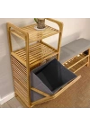 2 Organizer Raflı Ahşap Bambu Çek-Aç Kirli Sepeti