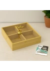 4 Bölmeli Bambu Servis Sunumluk 22x22x5 cm