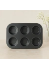 6 Gözlü Siyah Metal Muffin Kalıbı