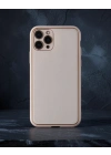 Apple İphone 11 Pro Max Kılıf Coco Deri Silikon Kapak - Pudra