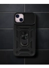 Apple İphone 14 Kılıf Pars Lens Yüzüklü Silikon - Siyah
