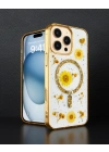 Apple İphone 16 Pro Kılıf Daisy Simli Magsafe Kapak - Gold