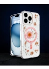 Apple İphone 16 Pro Kılıf Daisy Simli Magsafe Kapak - Pembe