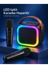 Çift Kablosuz Mikrofonlu LED Işıklı Bluetooth Karaoke Hoparlör Seti