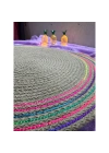 DecoHandy 39cm Neon Renkli Şeritli Jüt Örme Supla Amerikan Servis