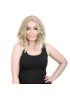 Fiber Sentetik Kısa Dalgalı Perçemsiz Peruk - Karamel / Platin Röfleli