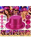 Fuşya Simli Glitter Silindir Parti Şapkası
