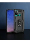 Huawei P40 Lite E Kılıf Sofya Yüzüklü Silikon Kapak - Siyah