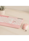 Kablosuz Klavye Mouse Seti - Telefon & Tablet Standlı (Beyaz/Pembe)
