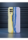 Samsung Galaxy A22 Kılıf Ebruli Lansman Silikon - Sarı-lila