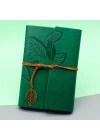 Yeşil Yaprak Desenli Deri Defter