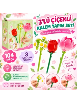 3’lü Çiçekli Kalem Yapım Seti 104 Parça