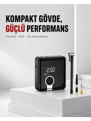 6000mAh Bataryalı Type-C Şarjlı Diyafram Tip Kompresör LED Işıklı