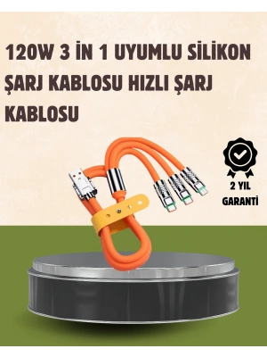 120 W Şarj ve Veri Aktarımı Kablo– 3 Başlıklı Çok Amaçlı Kablo Yüksek Hızlı