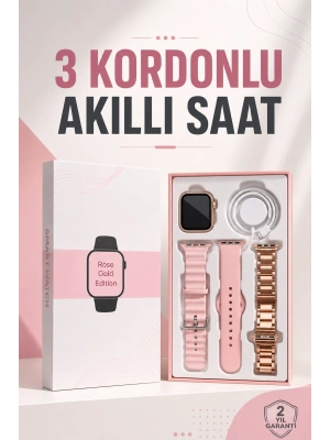 Akıllı Saat Amoled Ekran 3 Kordonlu Aksesuar Hediyeli Sesli Görüşme